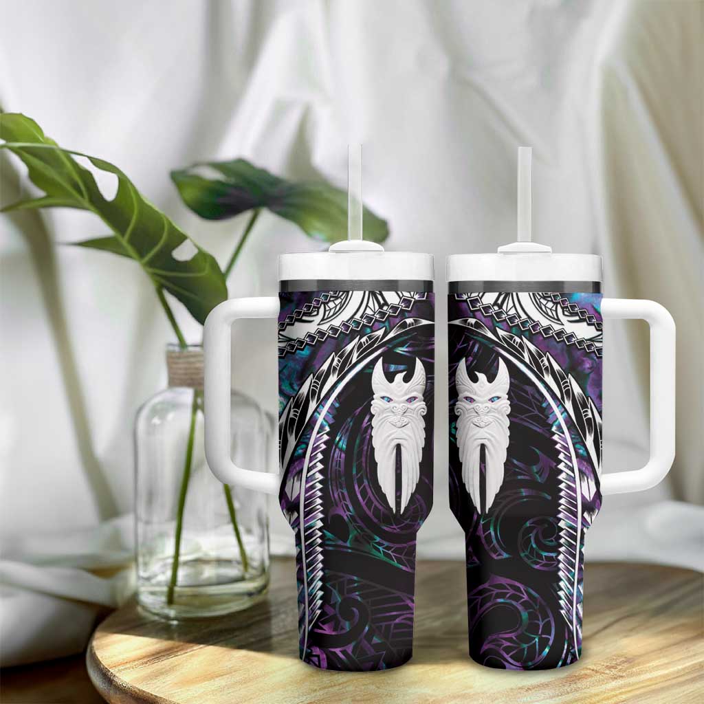 New Zealand Aotearoa Tumbler With Handle Maori Hei Rehua Paua Shell Glitter Purple LT05 - Polynesian Pride