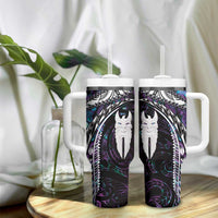 New Zealand Aotearoa Tumbler With Handle Maori Hei Rehua Paua Shell Glitter Purple LT05 - Polynesian Pride