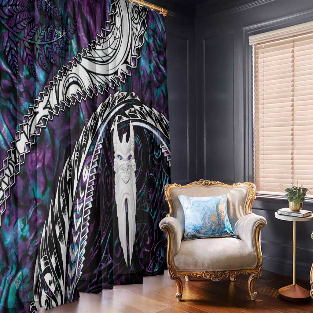 New Zealand Aotearoa Window Curtain Maori Hei Rehua Paua Shell Glitter Purple