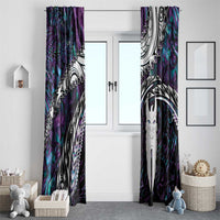 New Zealand Aotearoa Window Curtain Maori Hei Rehua Paua Shell Glitter Purple