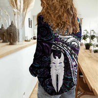 New Zealand Aotearoa Women Casual Shirt Maori Hei Rehua Paua Shell Glitter Purple LT05 - Polynesian Pride