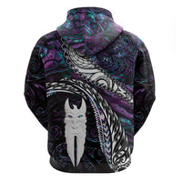 New Zealand Aotearoa Zip Hoodie Maori Hei Rehua Paua Shell Glitter Purple