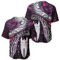 New Zealand Aotearoa Baseball Jersey Maori Hei Rehua Paua Shell Glitter Pink LT05 - Polynesian Pride