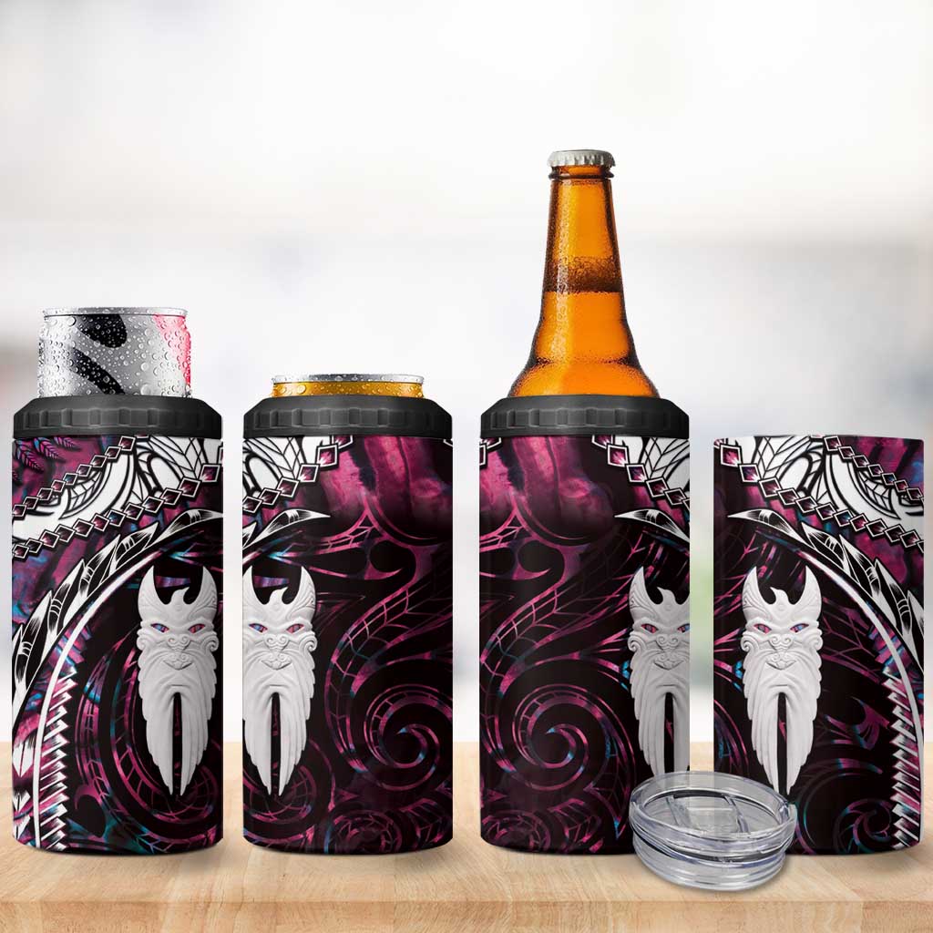 New Zealand Aotearoa 4 in 1 Can Cooler Tumbler Maori Hei Rehua Paua Shell Glitter Pink