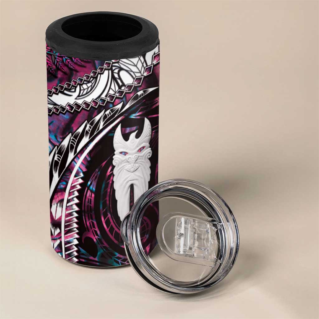 New Zealand Aotearoa 4 in 1 Can Cooler Tumbler Maori Hei Rehua Paua Shell Glitter Pink