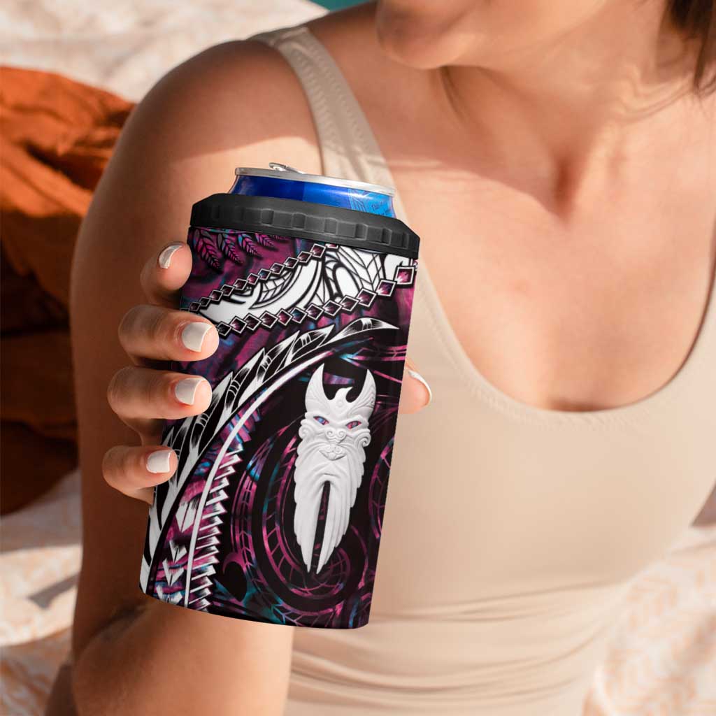 New Zealand Aotearoa 4 in 1 Can Cooler Tumbler Maori Hei Rehua Paua Shell Glitter Pink