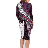 New Zealand Aotearoa Family Matching Long Sleeve Bodycon Dress and Hawaiian Shirt Maori Hei Rehua Paua Shell Glitter Pink