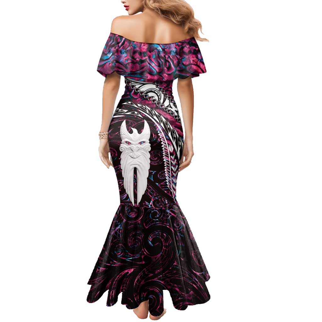 New Zealand Aotearoa Family Matching Mermaid Dress and Hawaiian Shirt Maori Hei Rehua Paua Shell Glitter Pink LT05 - Polynesian Pride