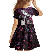 New Zealand Aotearoa Family Matching Off Shoulder Maxi Dress and Hawaiian Shirt Maori Hei Rehua Paua Shell Glitter Pink LT05 - Polynesian Pride