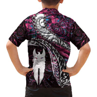 New Zealand Aotearoa Family Matching Off Shoulder Short Dress and Hawaiian Shirt Maori Hei Rehua Paua Shell Glitter Pink LT05 - Polynesian Pride
