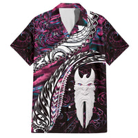 New Zealand Aotearoa Family Matching Off Shoulder Short Dress and Hawaiian Shirt Maori Hei Rehua Paua Shell Glitter Pink LT05 Dad's Shirt - Short Sleeve Pink - Polynesian Pride