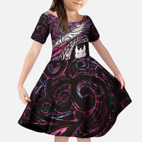 New Zealand Aotearoa Family Matching Puletasi and Hawaiian Shirt Maori Hei Rehua Paua Shell Glitter Pink LT05 Daughter's Dress Pink - Polynesian Pride