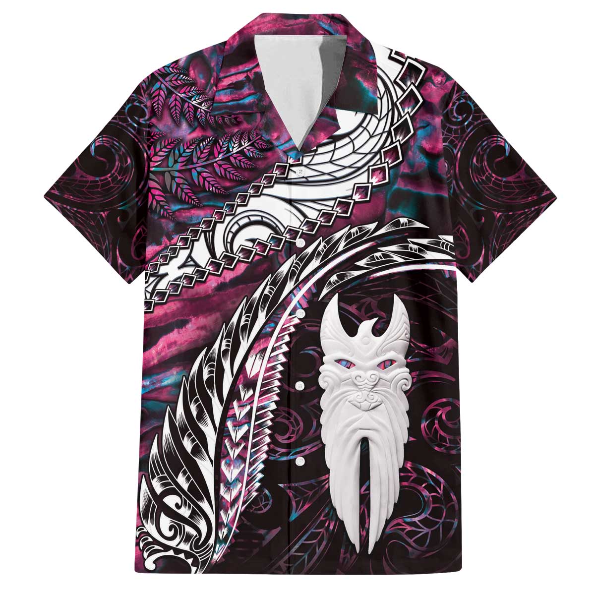 New Zealand Aotearoa Family Matching Puletasi and Hawaiian Shirt Maori Hei Rehua Paua Shell Glitter Pink LT05 Dad's Shirt - Short Sleeve Pink - Polynesian Pride