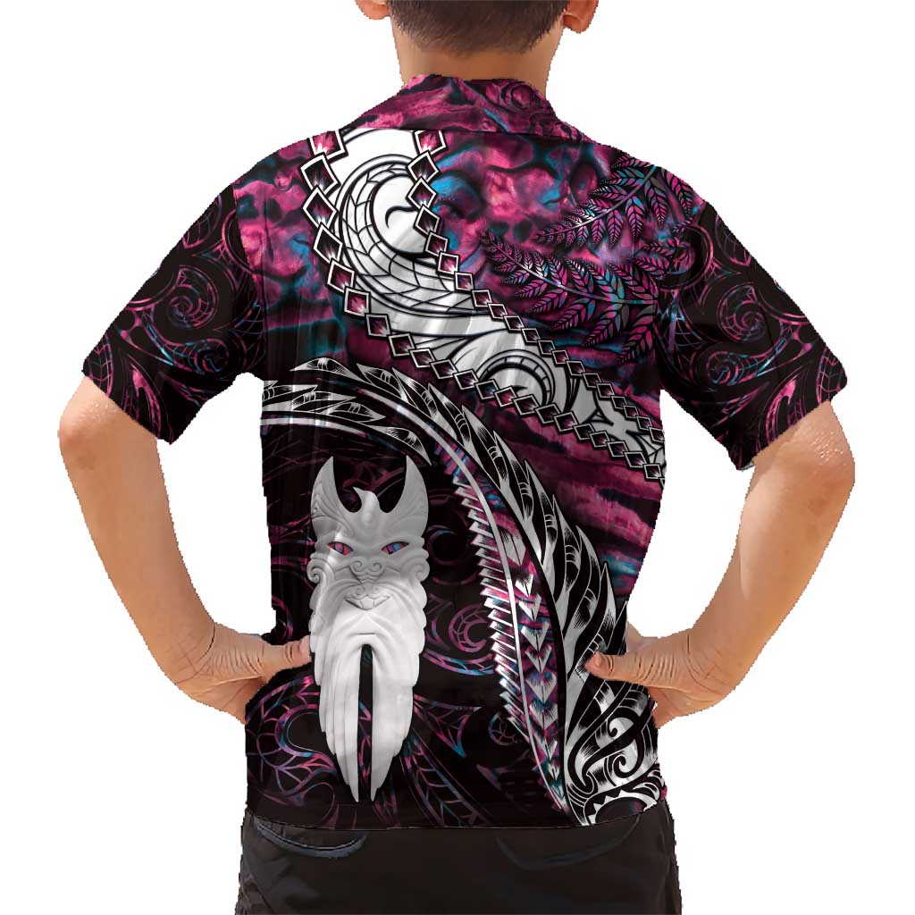 New Zealand Aotearoa Family Matching Short Sleeve Bodycon Dress and Hawaiian Shirt Maori Hei Rehua Paua Shell Glitter Pink LT05 - Polynesian Pride
