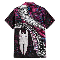 New Zealand Aotearoa Family Matching Short Sleeve Bodycon Dress and Hawaiian Shirt Maori Hei Rehua Paua Shell Glitter Pink LT05 - Polynesian Pride