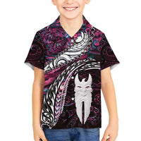New Zealand Aotearoa Family Matching Summer Maxi Dress and Hawaiian Shirt Maori Hei Rehua Paua Shell Glitter Pink LT05 Son's Shirt Pink - Polynesian Pride