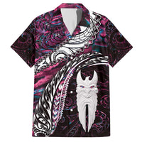 New Zealand Aotearoa Family Matching Tank Maxi Dress and Hawaiian Shirt Maori Hei Rehua Paua Shell Glitter Pink LT05 Dad's Shirt - Short Sleeve Pink - Polynesian Pride
