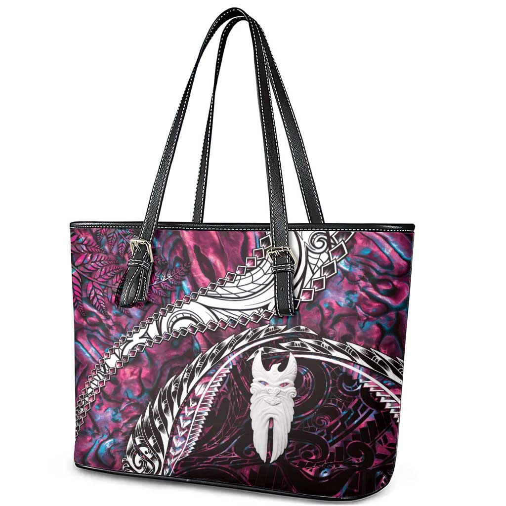 New Zealand Aotearoa Leather Tote Bag Maori Hei Rehua Paua Shell Glitter Pink LT05 - Polynesian Pride