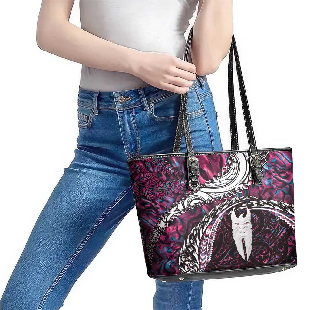 New Zealand Aotearoa Leather Tote Bag Maori Hei Rehua Paua Shell Glitter Pink LT05 - Polynesian Pride