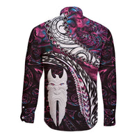 New Zealand Aotearoa Long Sleeve Button Shirt Maori Hei Rehua Paua Shell Glitter Pink LT05 - Polynesian Pride