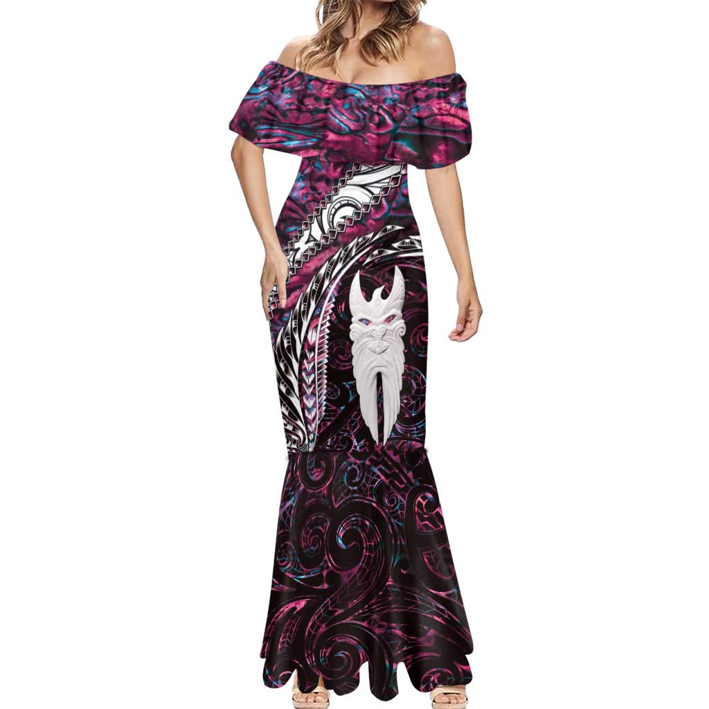 New Zealand Aotearoa Mermaid Dress Maori Hei Rehua Paua Shell Glitter Pink