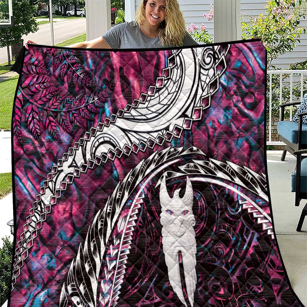 New Zealand Aotearoa Quilt Maori Hei Rehua Paua Shell Glitter Pink LT05 Pink - Polynesian Pride