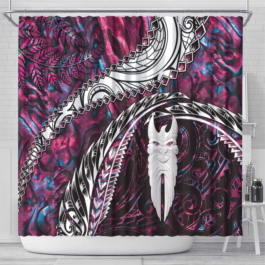 New Zealand Aotearoa Shower Curtain Maori Hei Rehua Paua Shell Glitter Pink LT05 - Polynesian Pride