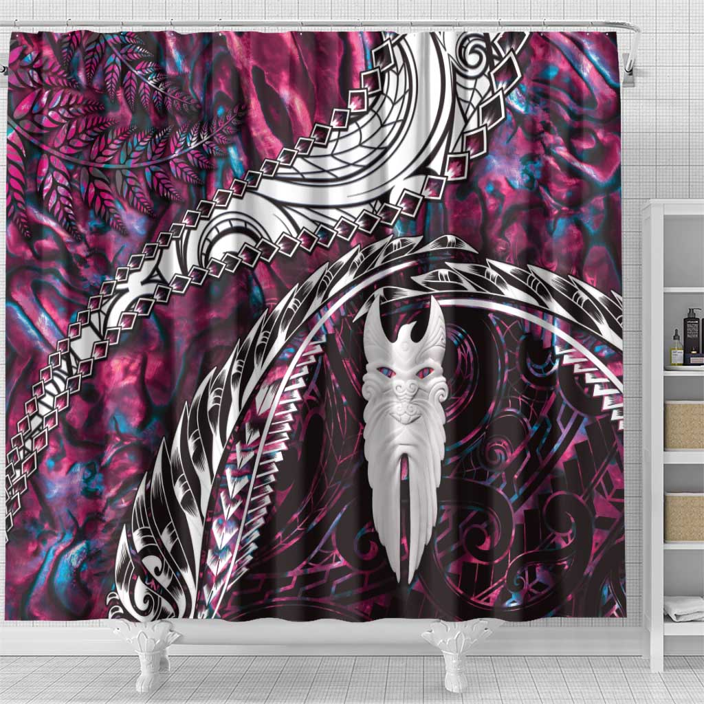 New Zealand Aotearoa Shower Curtain Maori Hei Rehua Paua Shell Glitter Pink LT05 - Polynesian Pride