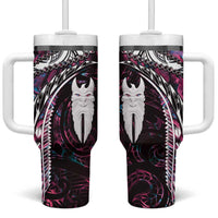 New Zealand Aotearoa Tumbler With Handle Maori Hei Rehua Paua Shell Glitter Pink LT05 One Size: 40 oz Pink - Polynesian Pride