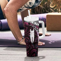 New Zealand Aotearoa Tumbler With Handle Maori Hei Rehua Paua Shell Glitter Pink LT05 - Polynesian Pride
