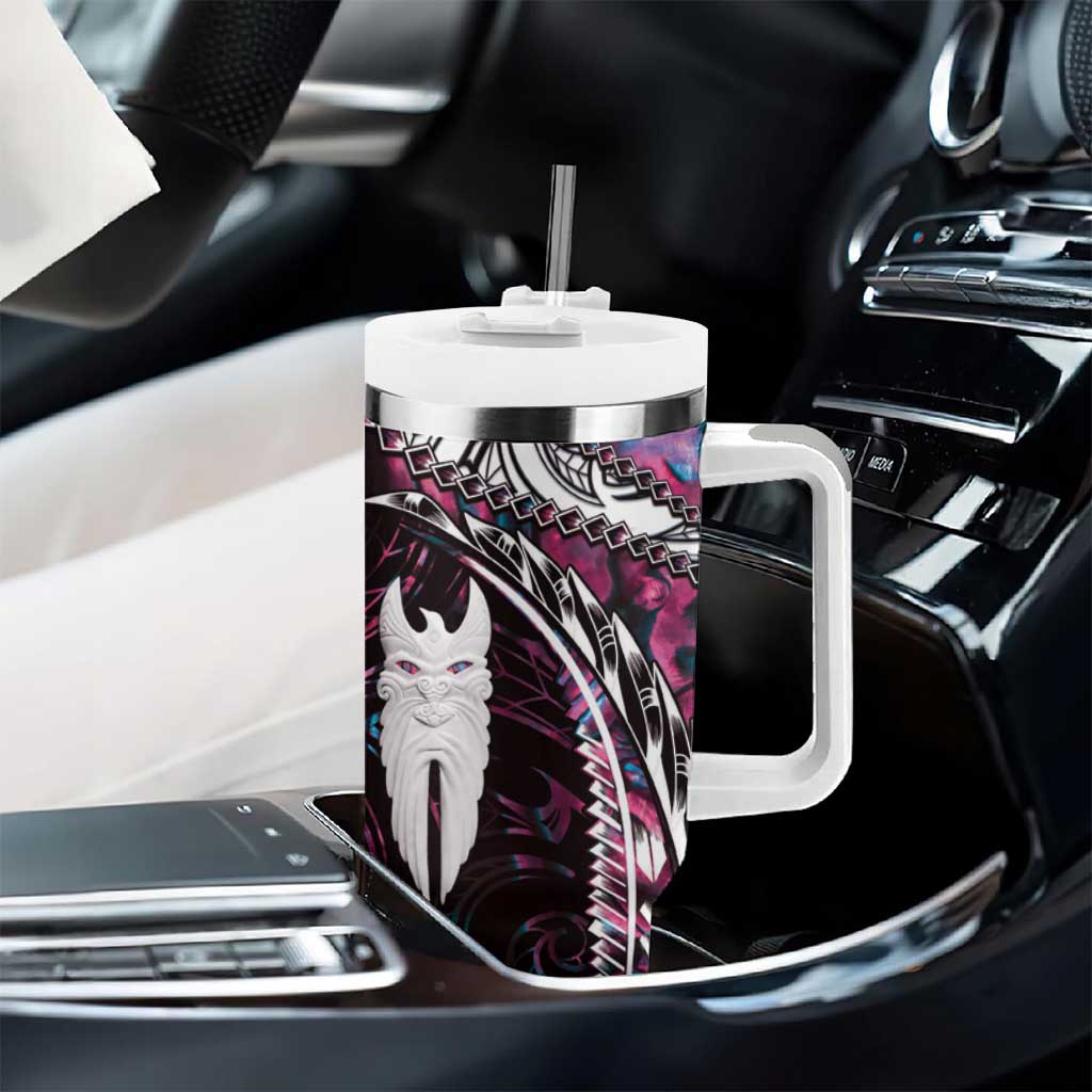 New Zealand Aotearoa Tumbler With Handle Maori Hei Rehua Paua Shell Glitter Pink LT05 - Polynesian Pride