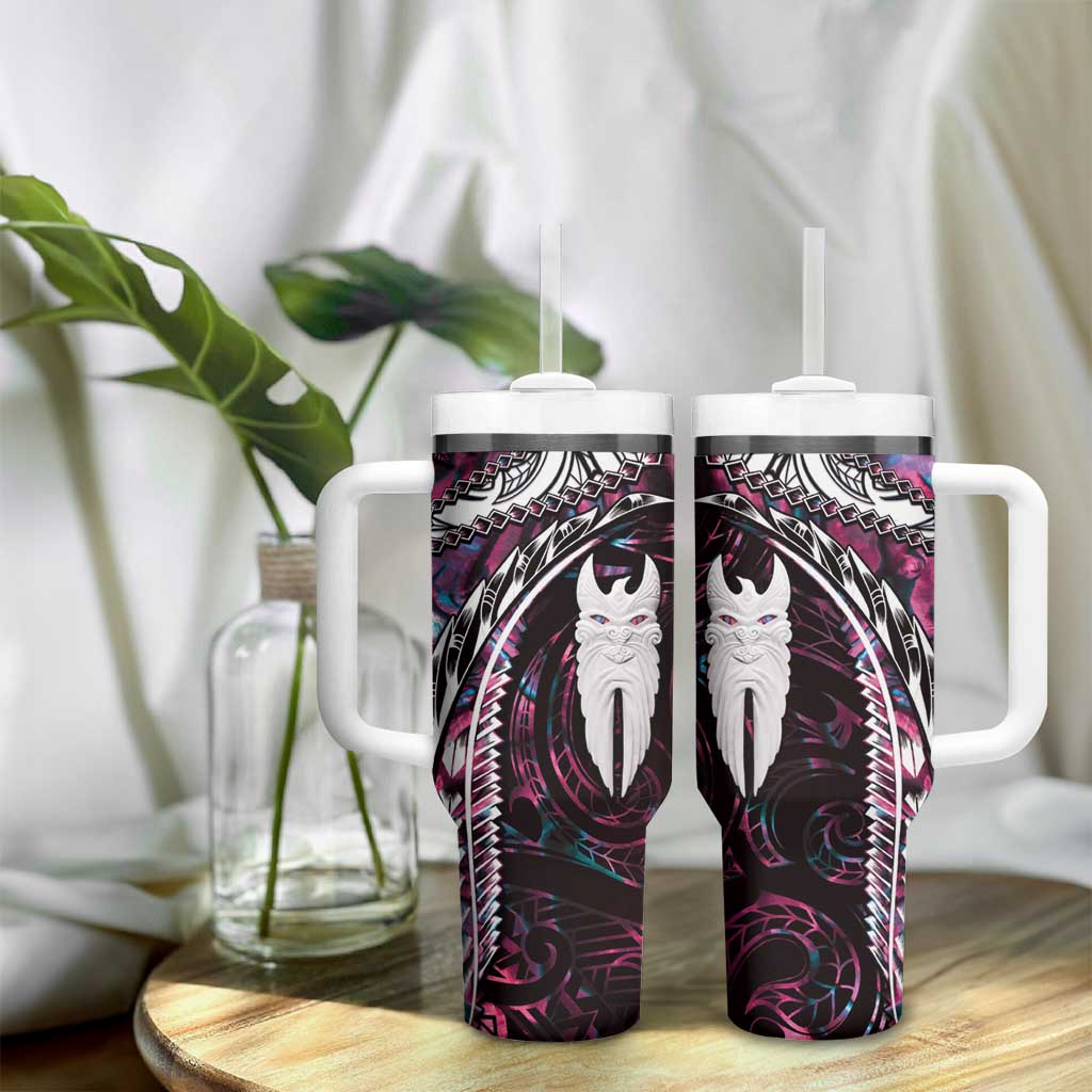 New Zealand Aotearoa Tumbler With Handle Maori Hei Rehua Paua Shell Glitter Pink LT05 - Polynesian Pride