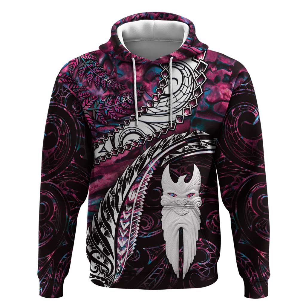 New Zealand Aotearoa Zip Hoodie Maori Hei Rehua Paua Shell Glitter Pink