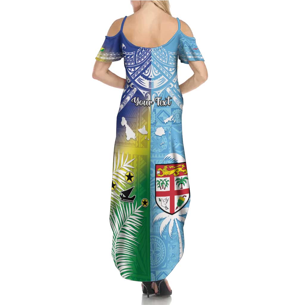 Personalised Happy Malampa Fiji Day Family Matching Summer Maxi Dress and Hawaiian Shirt Half Mix Style