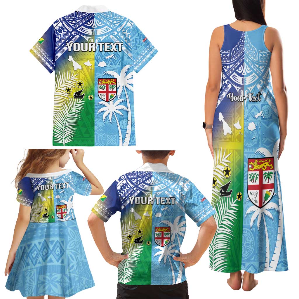 Personalised Happy Malampa Fiji Day Family Matching Tank Maxi Dress and Hawaiian Shirt Half Mix Style