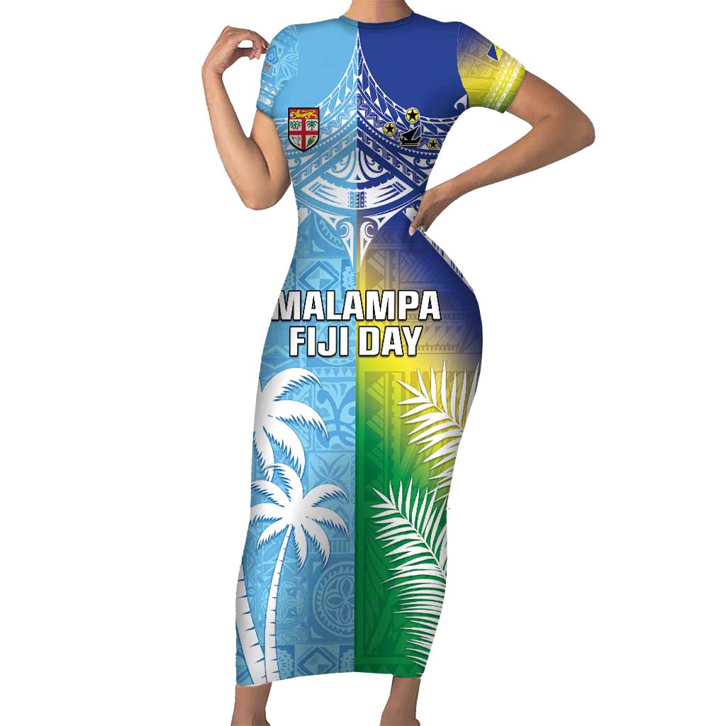 Personalised Happy Malampa Fiji Day Short Sleeve Bodycon Dress Half Mix Style