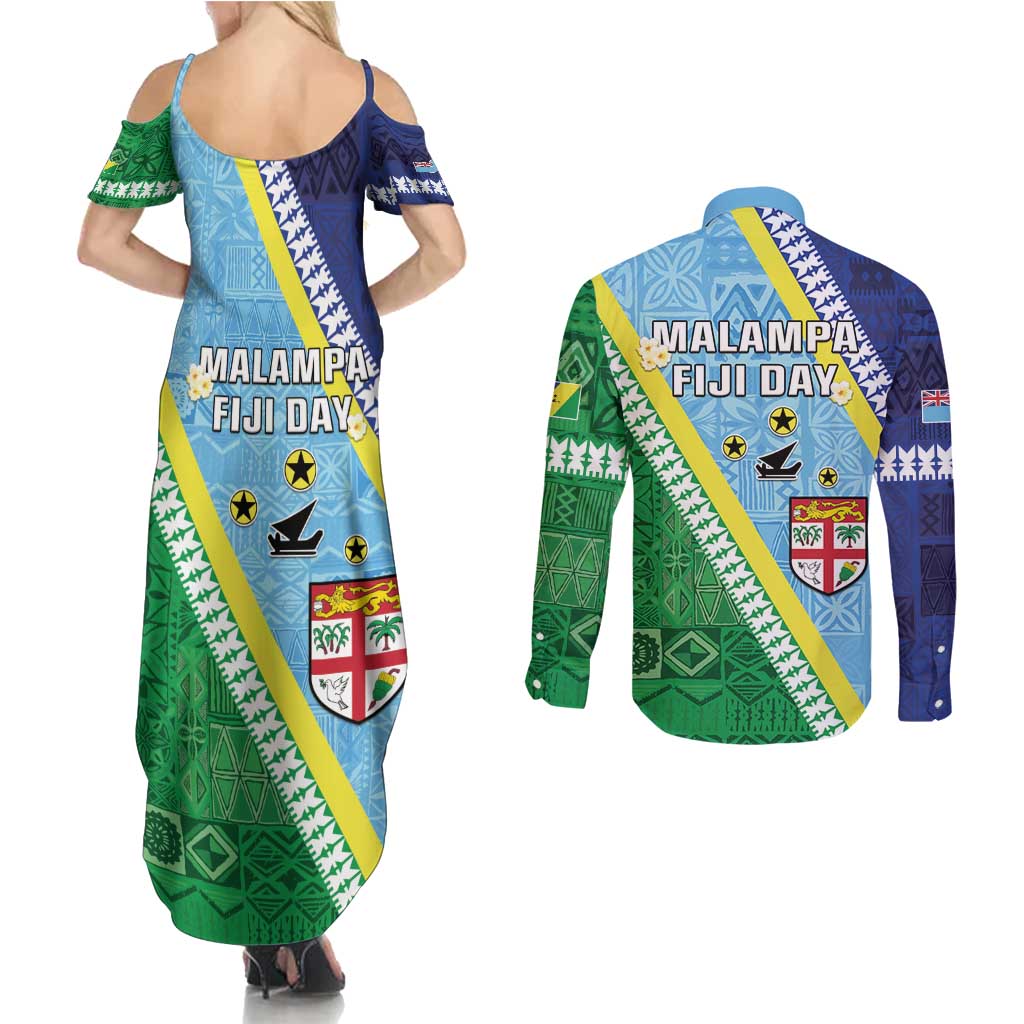 Love Malampa Fiji Day Couples Matching Summer Maxi Dress and Long Sleeve Button Shirt Together We Grow