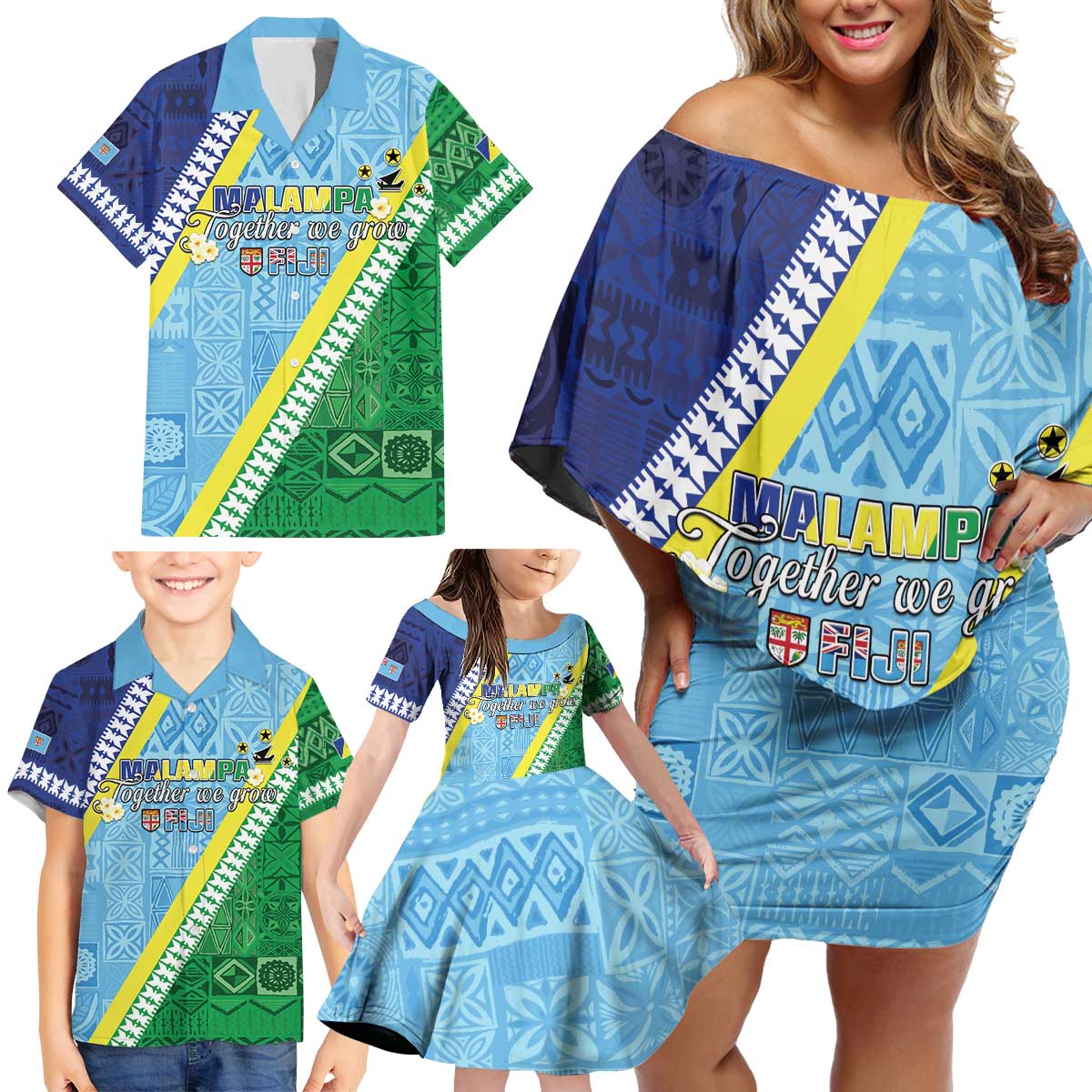 Love Malampa Fiji Day Family Matching Off Shoulder Short Dress and Hawaiian Shirt Together We Grow