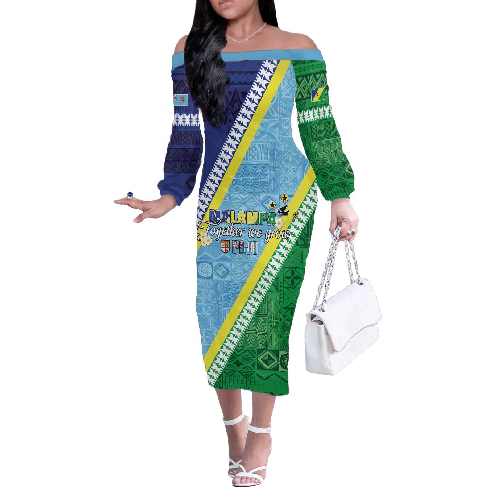 Love Malampa Fiji Day Off The Shoulder Long Sleeve Dress Together We Grow