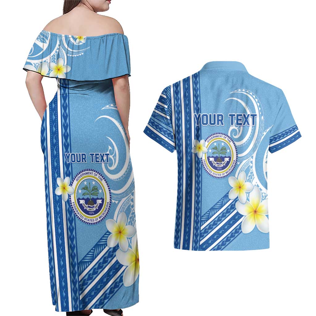 Personalised Federated States of Micronesia Couples Matching Off Shoulder Maxi Dress and Hawaiian Shirt Happy 38th Independence Anniversary