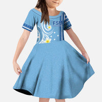 Personalised Federated States of Micronesia Kid Short Sleeve Dress Happy 38th Independence Anniversary LT05 KID Blue - Polynesian Pride