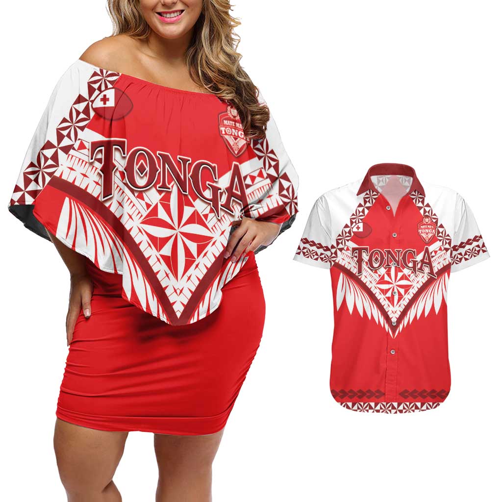 Custom Tonga Mate Maa Rugby Couples Matching Off Shoulder Short Dress and Hawaiian Shirt Go Champions