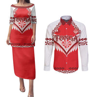 Custom Tonga Mate Maa Rugby Couples Matching Puletasi and Long Sleeve Button Shirt Go Champions