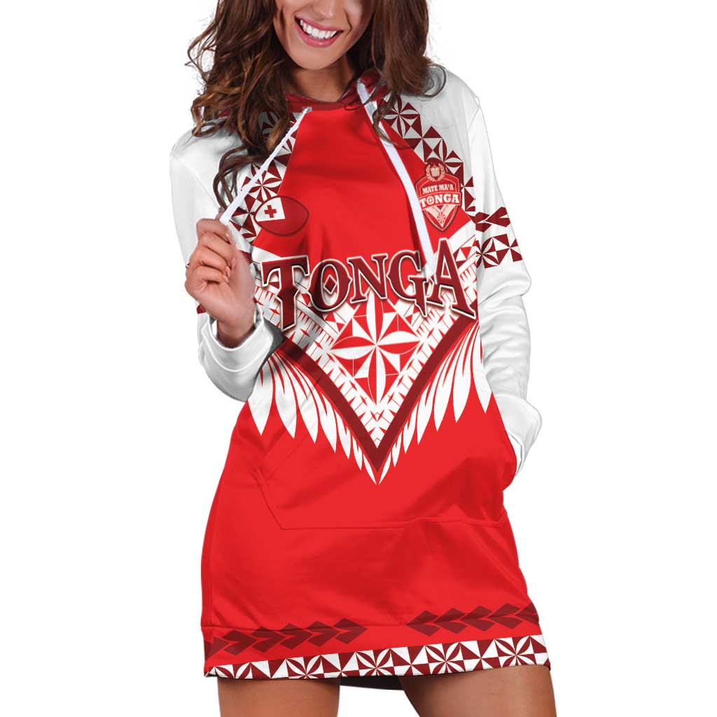 Custom Tonga Mate Maa Rugby Hoodie Dress Go Champions LT05 Red - Polynesian Pride