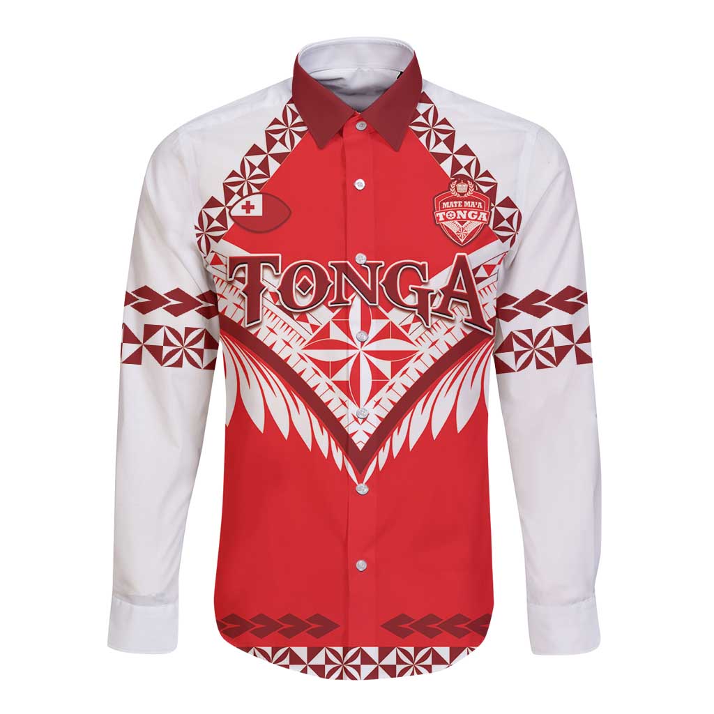 Custom Tonga Mate Maa Rugby Long Sleeve Button Shirt Go Champions LT05 Unisex Red - Polynesian Pride