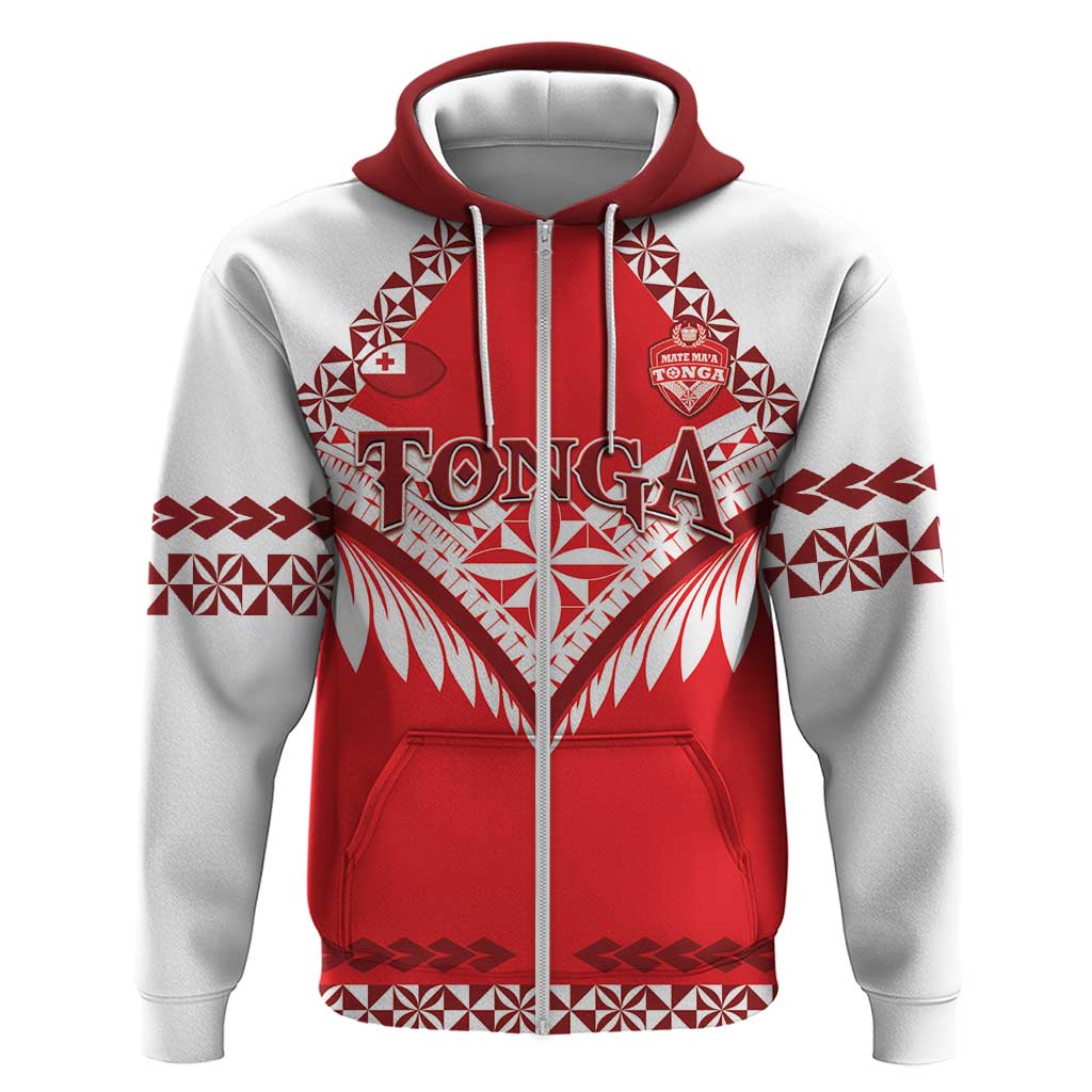Custom Tonga Mate Maa Rugby Zip Hoodie Go Champions LT05 Zip Hoodie Red - Polynesian Pride