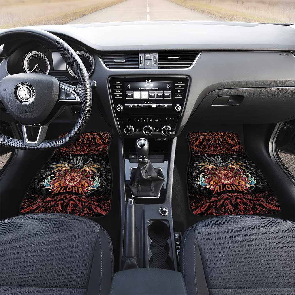 Aloha Halloween Car Mats Horror Tiki Heavy Metal Style LT05 Set 2pcs - Front Black - Polynesian Pride