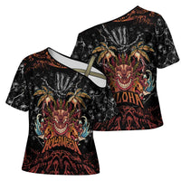 Aloha Halloween Cross Shoulder Shirt Horror Tiki Heavy Metal Style - Polynesian Pride