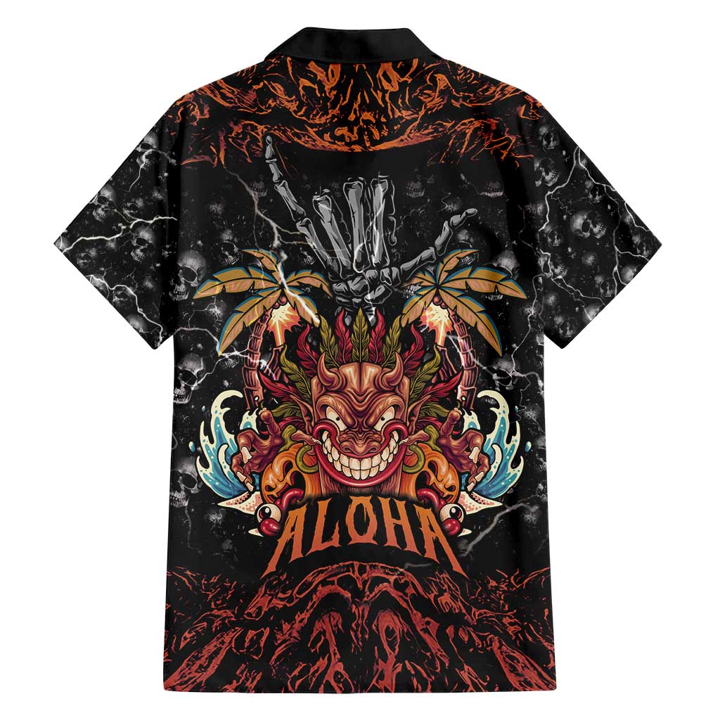Aloha Halloween Family Matching Long Sleeve Bodycon Dress and Hawaiian Shirt Horror Tiki Heavy Metal Style - Polynesian Pride