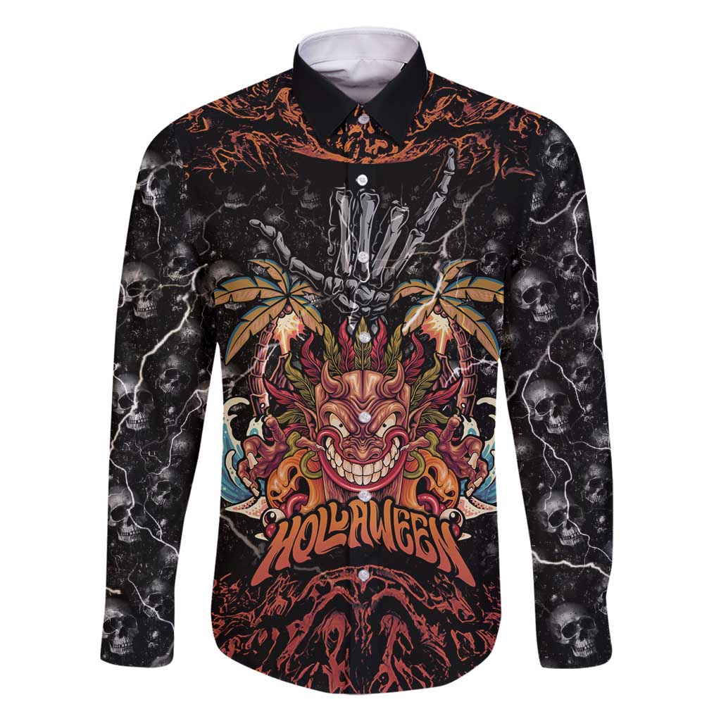 Aloha Halloween Family Matching Long Sleeve Bodycon Dress and Hawaiian Shirt Horror Tiki Heavy Metal Style - Polynesian Pride